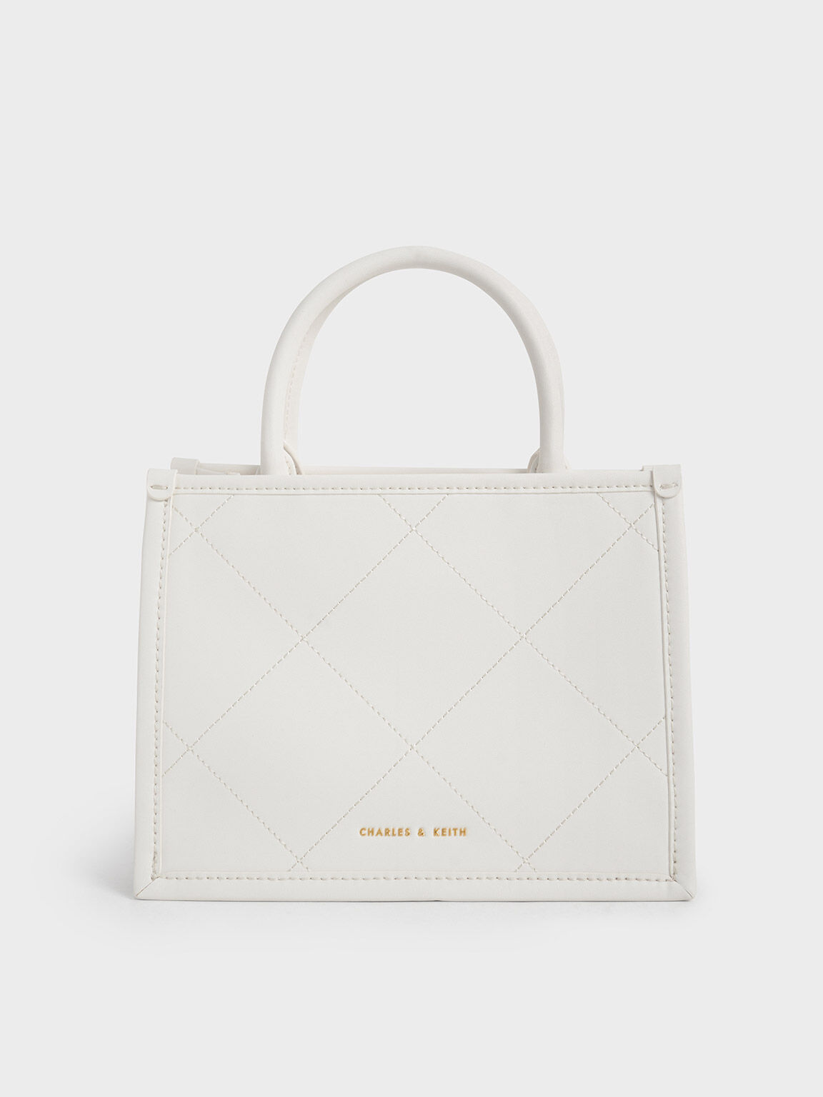 Celia Quilted Double Handle Tote Bag, White, hi-res