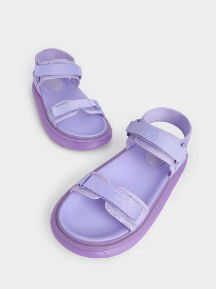 Recycled Polyester Velcro-Strap Sports Sandals, Lilac, hi-res