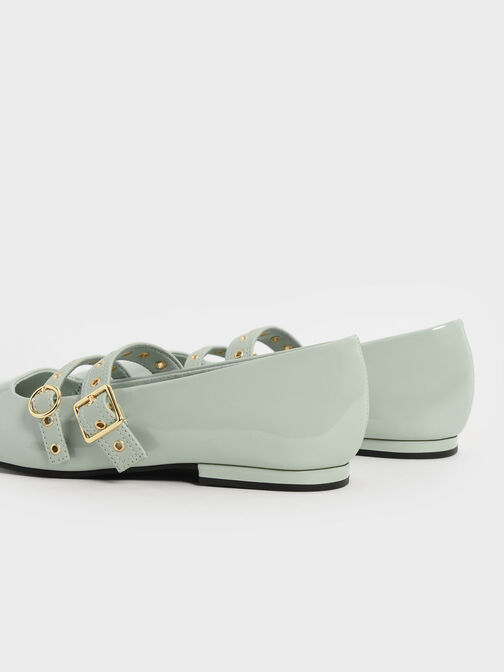 Girls' Patent Grommet Strap Mary Janes, Sage Green, hi-res