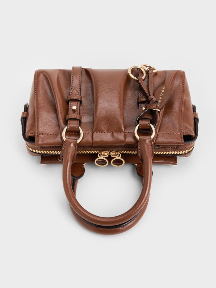 Britton Ruched Top Handle Tote Bag, Chocolate, hi-res