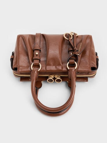 Britton Ruched Top Handle Tote Bag, Chocolate, hi-res