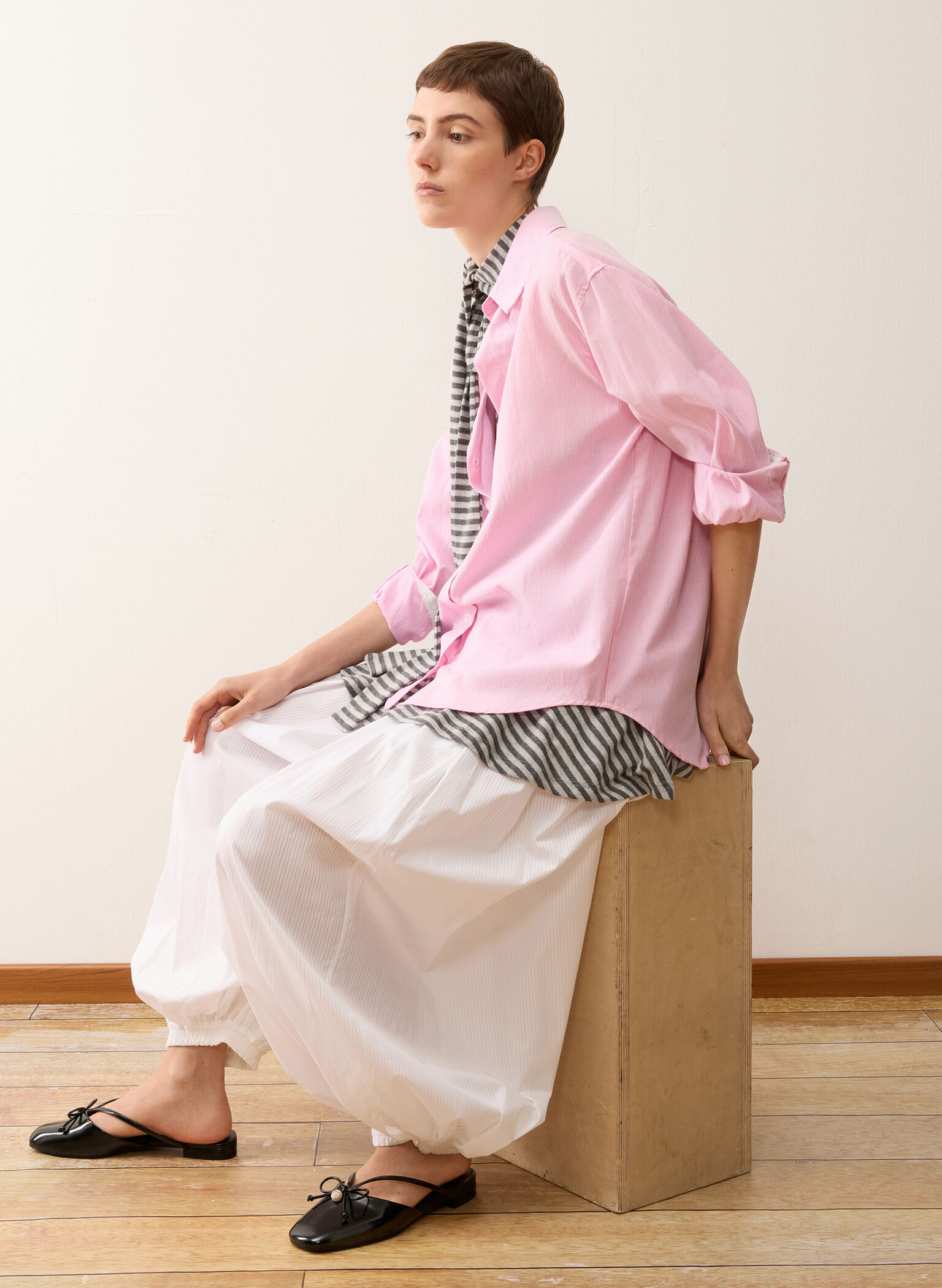 Pearl-Accent Bow Flat Mules, Black Box, hi-res