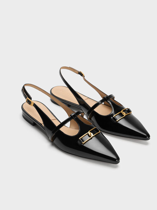 Gabine Leather T-Bar Slingback Flats, Black Box, hi-res