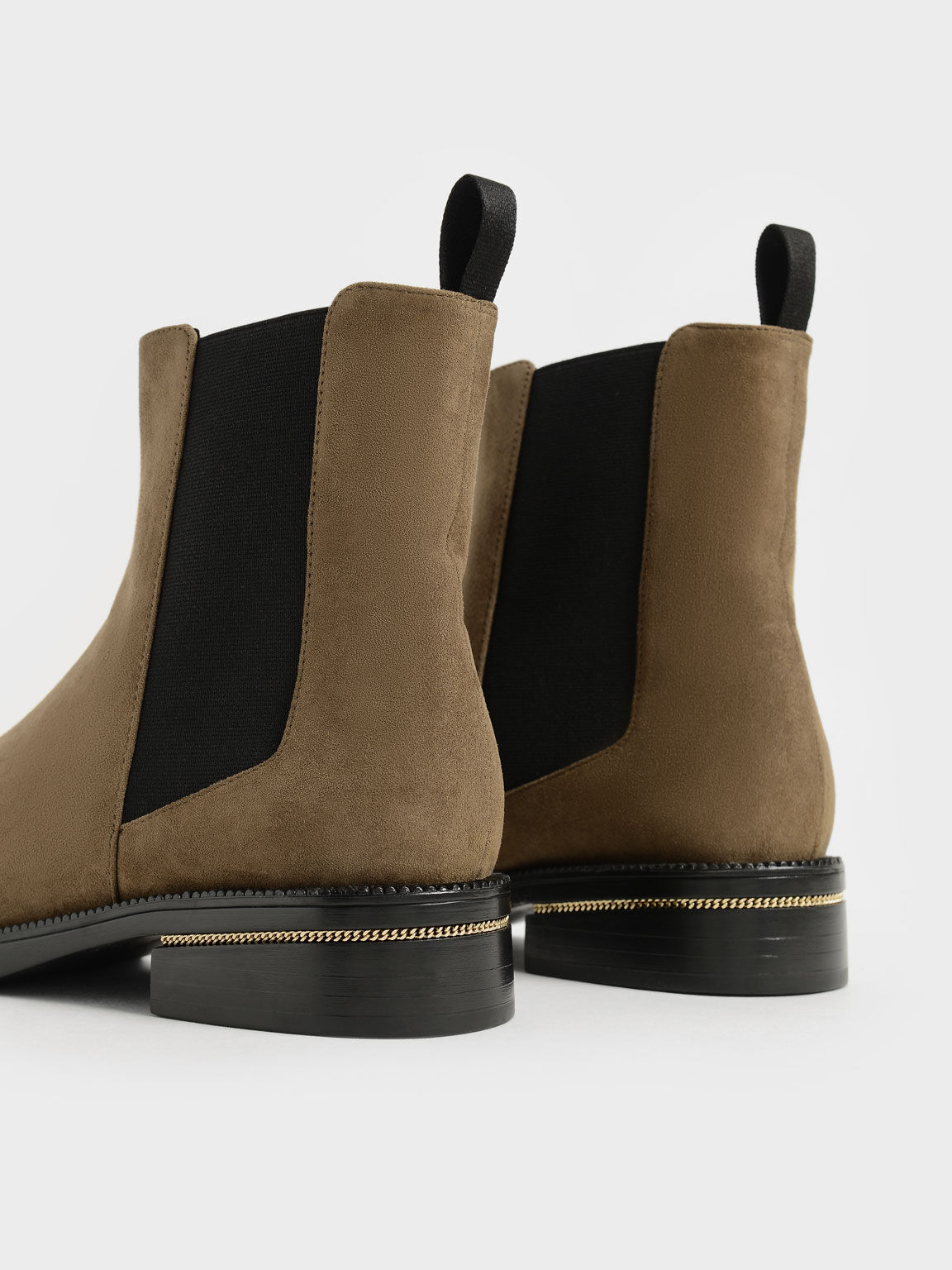 Chain-Trim Heel Textured Chelsea Boots, Olive, hi-res