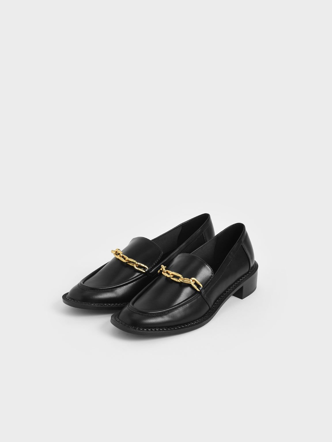 Chunky Chain Link Loafers, Black, hi-res
