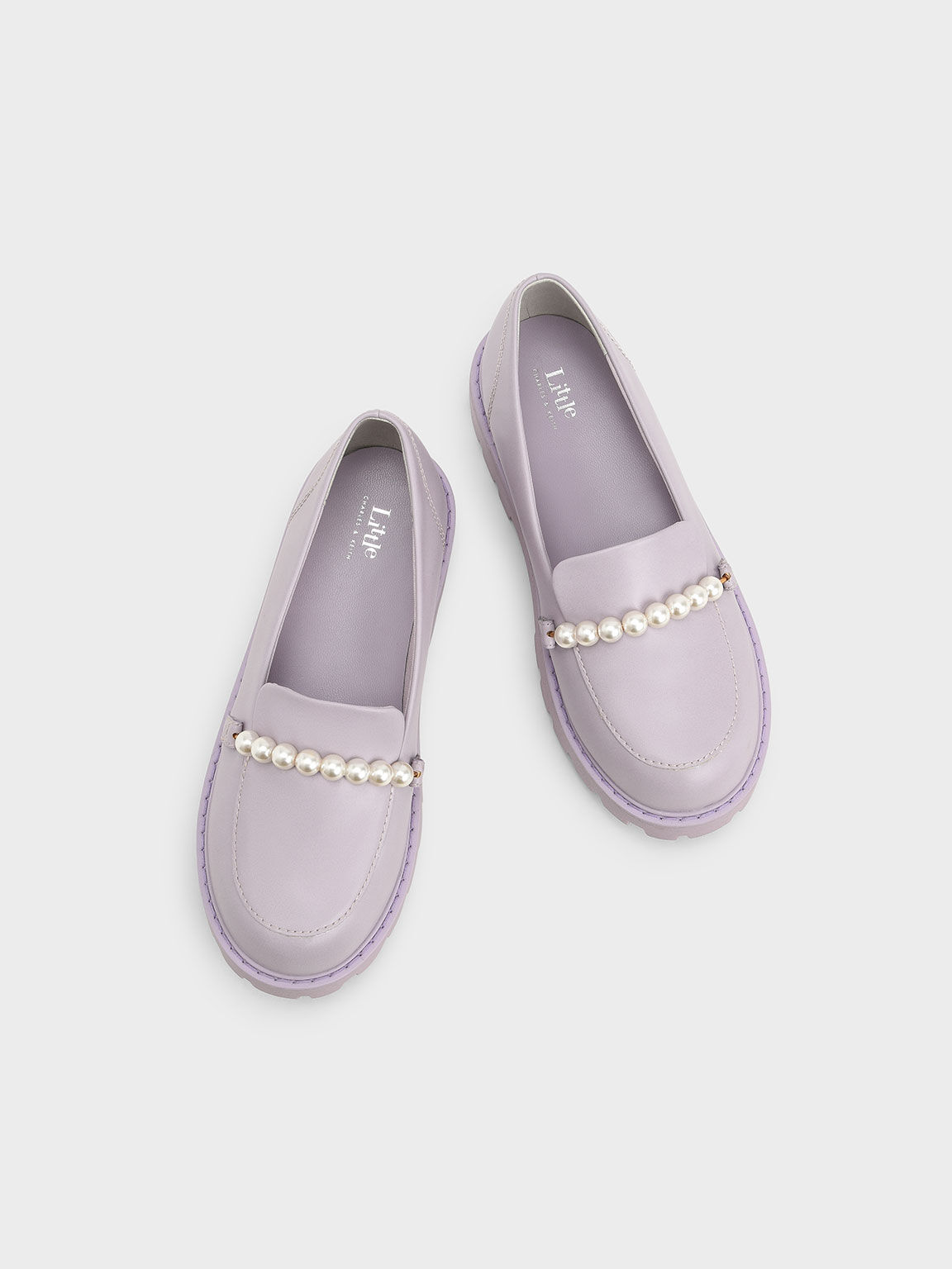 Girls' Pearl-Embellished Loafers, Lilac, hi-res