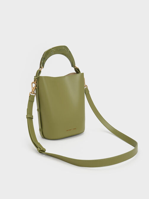Marlin Acrylic Handle Bucket Bag, Olive, hi-res