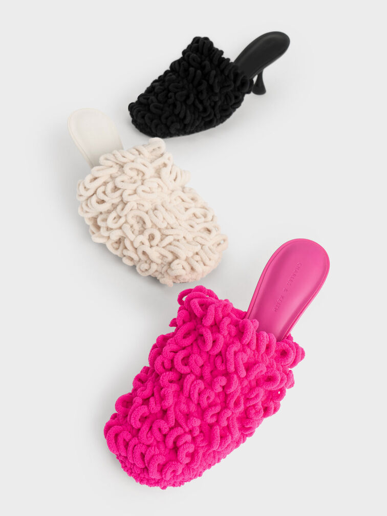 Textured Spool Heel Mules, Fuchsia, hi-res