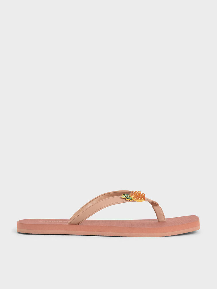 Embellished Thong Sandals, Nude, hi-res