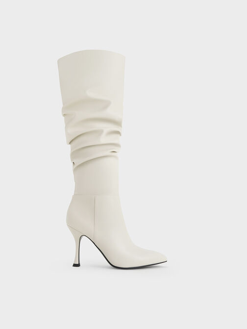 Aster Ruched Knee-High Boots, Chalk, hi-res