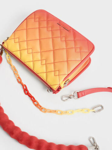 Lana 菱格壓紋方形手提包, 日落橘, hi-res