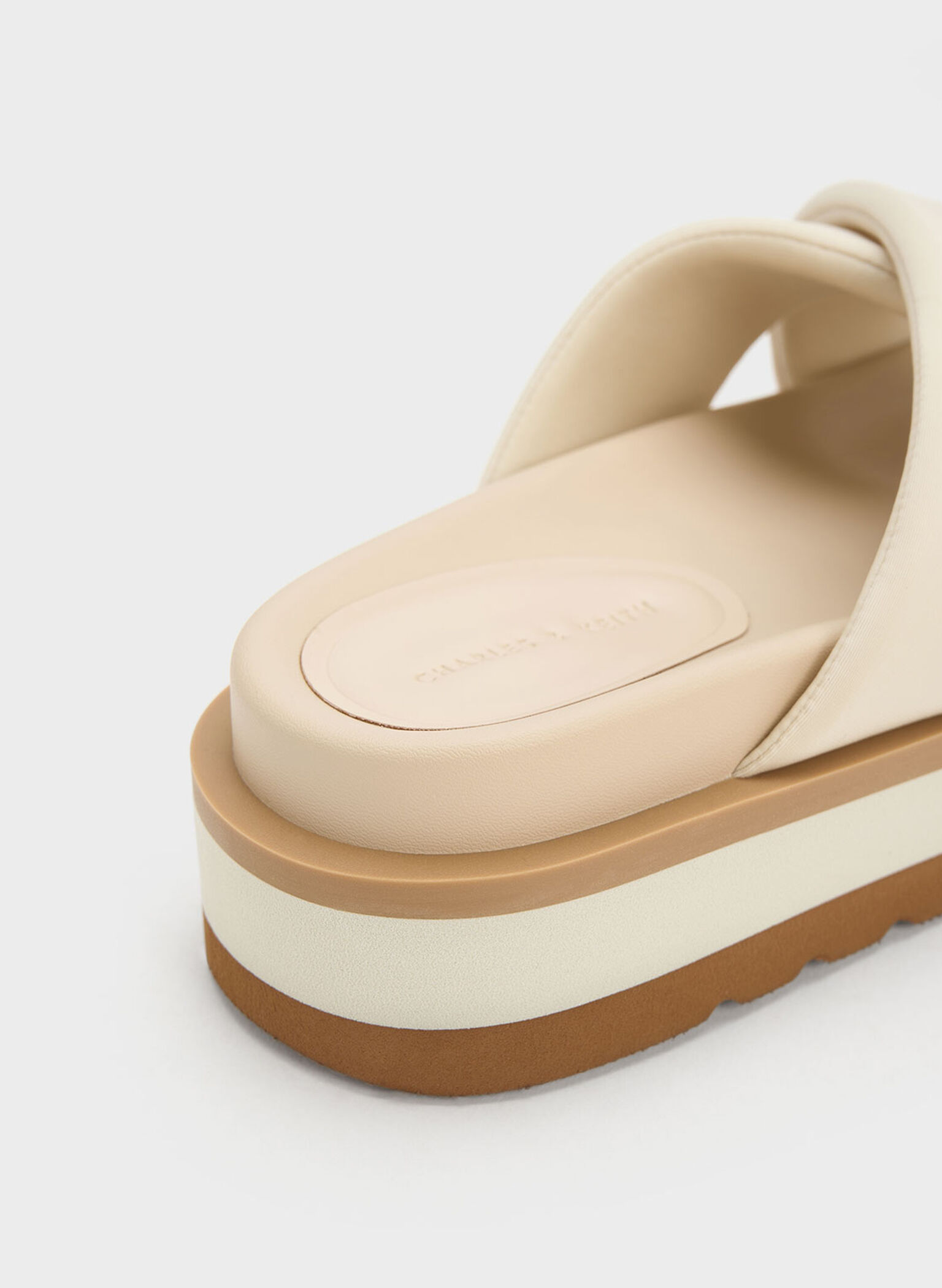 Chalk Crossover Platform Slide Sandals - CHARLES & KEITH US