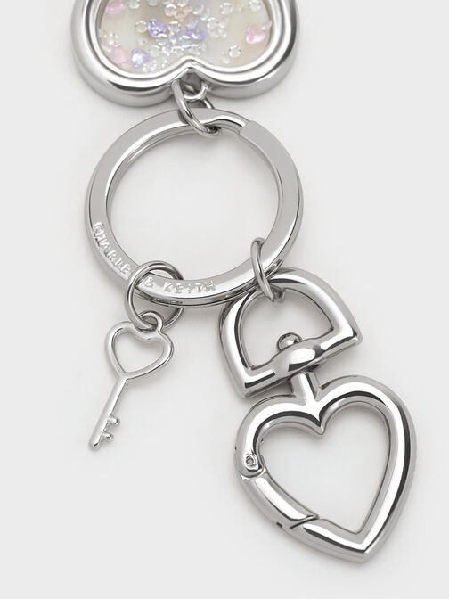 Heart Lock Crystal Keychain, Silver, hi-res