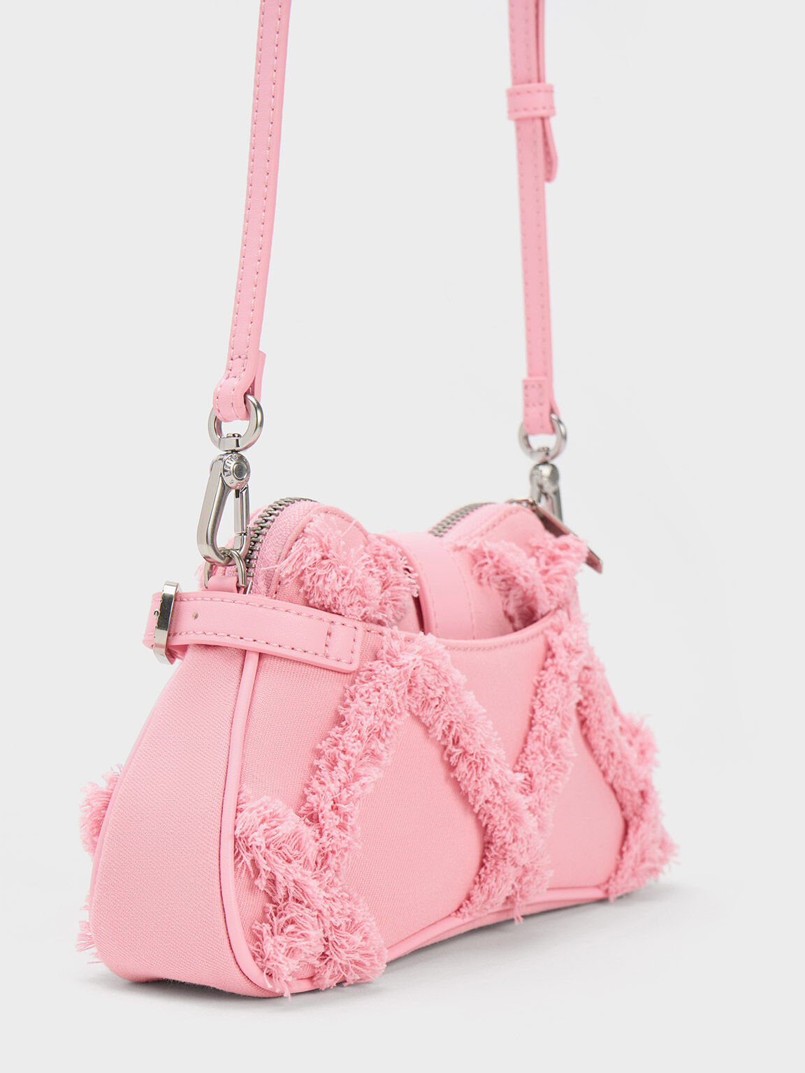 Eilith Chain-Handle Denim Buckled Bag, Pink, hi-res