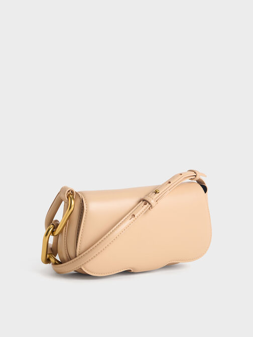 Kora Metallic-Accent Elongated Bag, Beige, hi-res