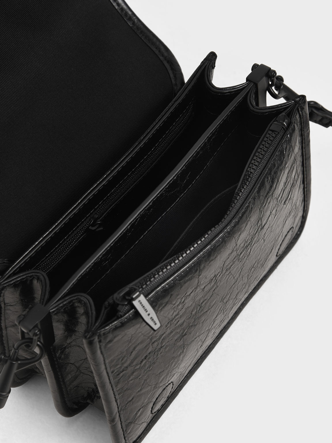 Quilted Patent Crossbody Bag, Black, hi-res
