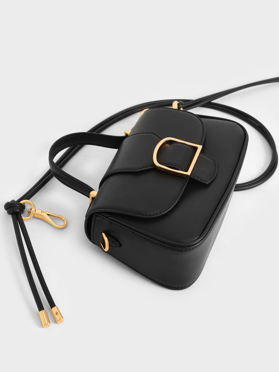 Black Curved Top Handle Crossbody Bag CHARLES & KEITH TW