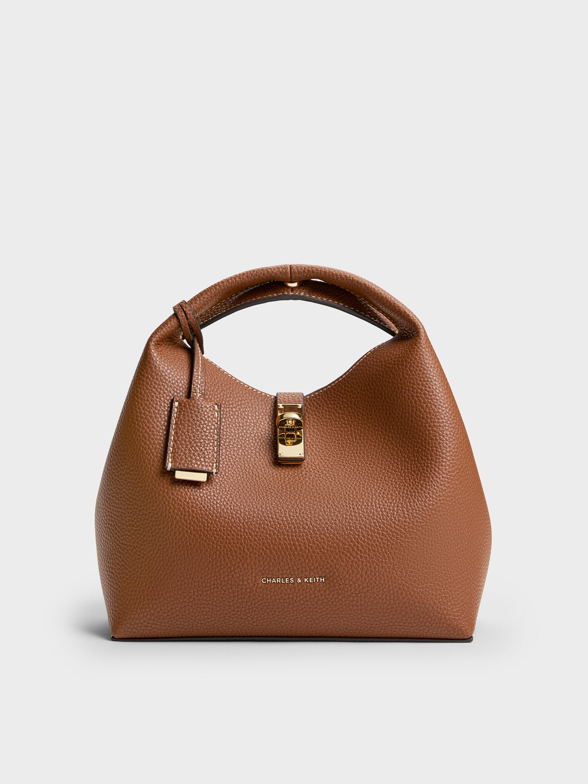 Chocolate Chance Turn-Lock Bucket Bag - Chocolate - CHARLES & KEITH US