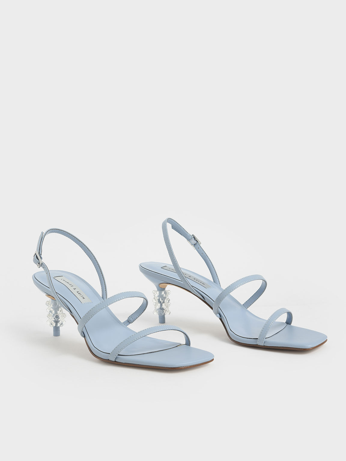 Geometric Heel Strappy Sandals, Light Blue, hi-res