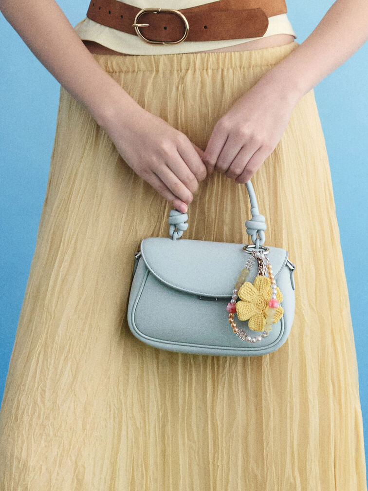 Bolso Sammie con solapa frontal y asa con nudos, Azul marino, hi-res