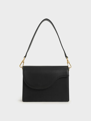 Angular Flap Shoulder Bag, Black, hi-res