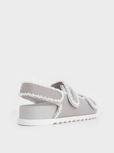 Mesh Pearl-Embellished Flatform Sandals, Silver, hi-res