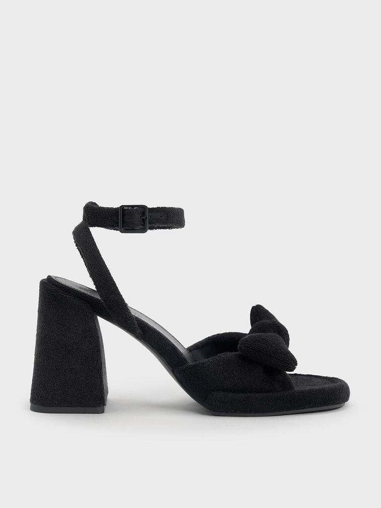 Loey Textured Bow Ankle-Strap Sandals, Black Textured, hi-res