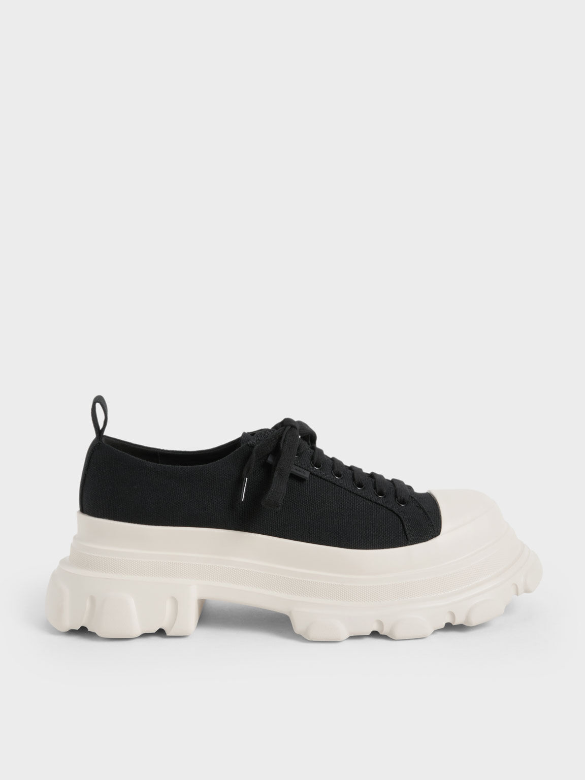 Canvas Chunky Sole Sneakers, Black, hi-res