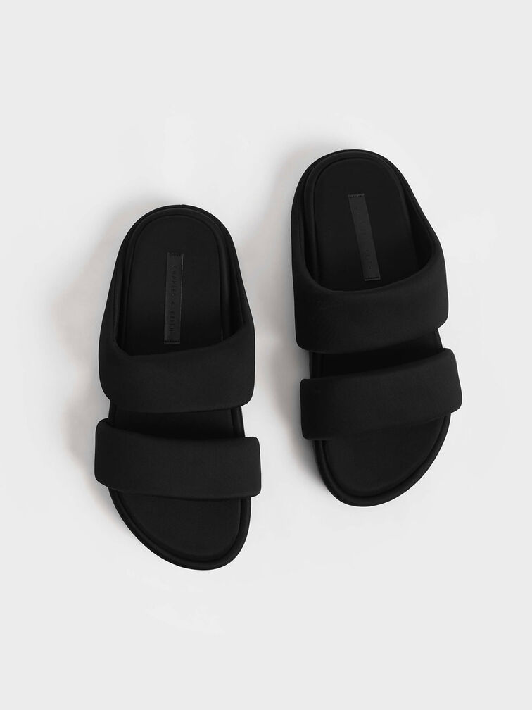 Recycled Polyester Padded Slide Sandals, Black, hi-res
