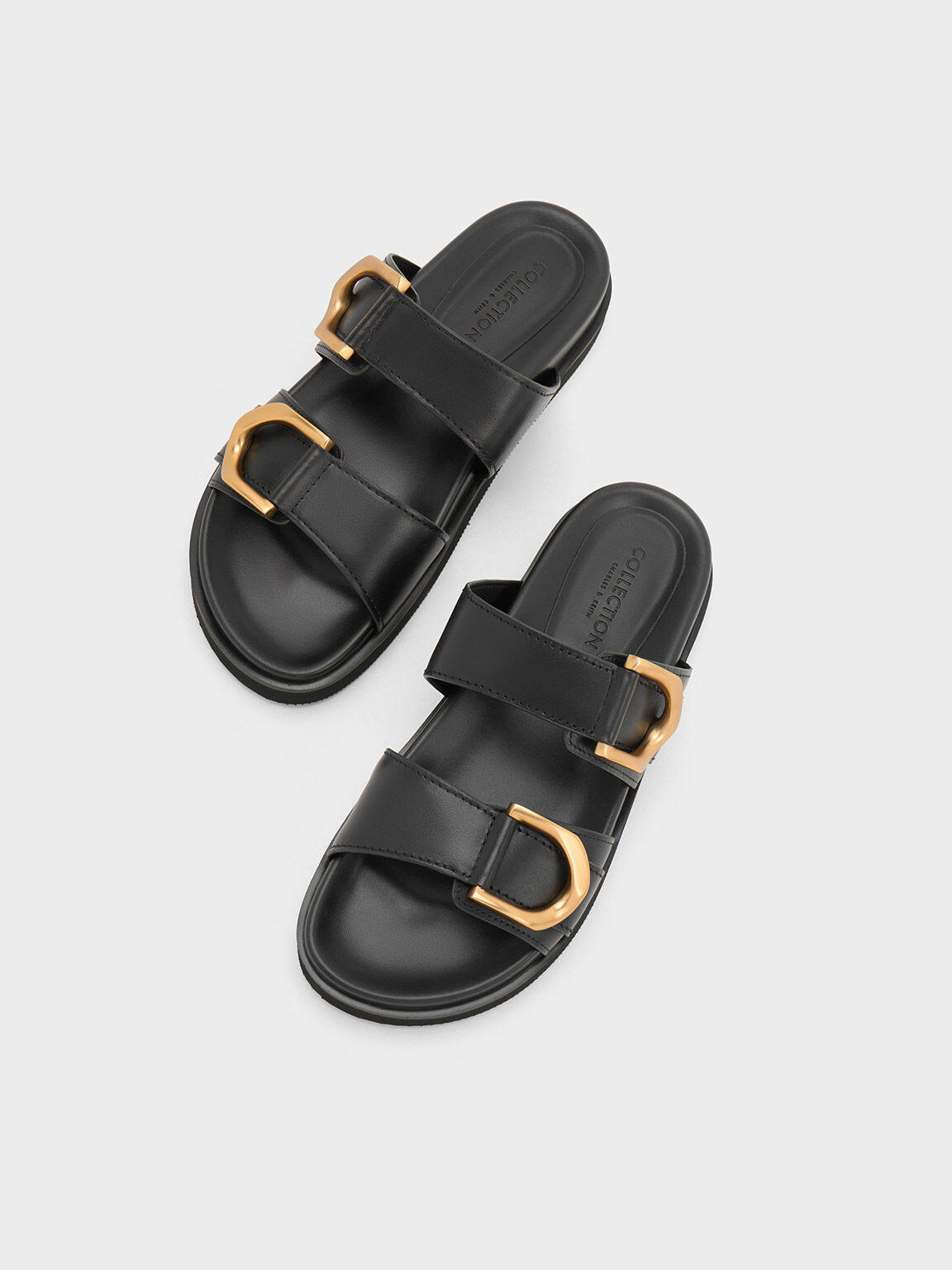 Black slides with gold buckle new arrivals
