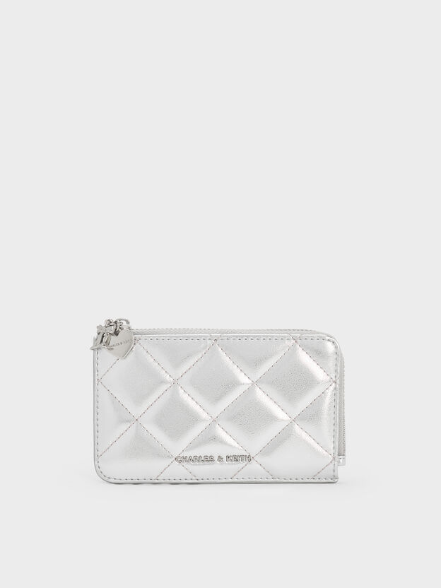 Arrietty Metallic Quilted  Zip-Around Wallet, Silver, hi-res