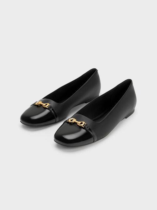 Metallic Accent Ballerinas, Black, hi-res