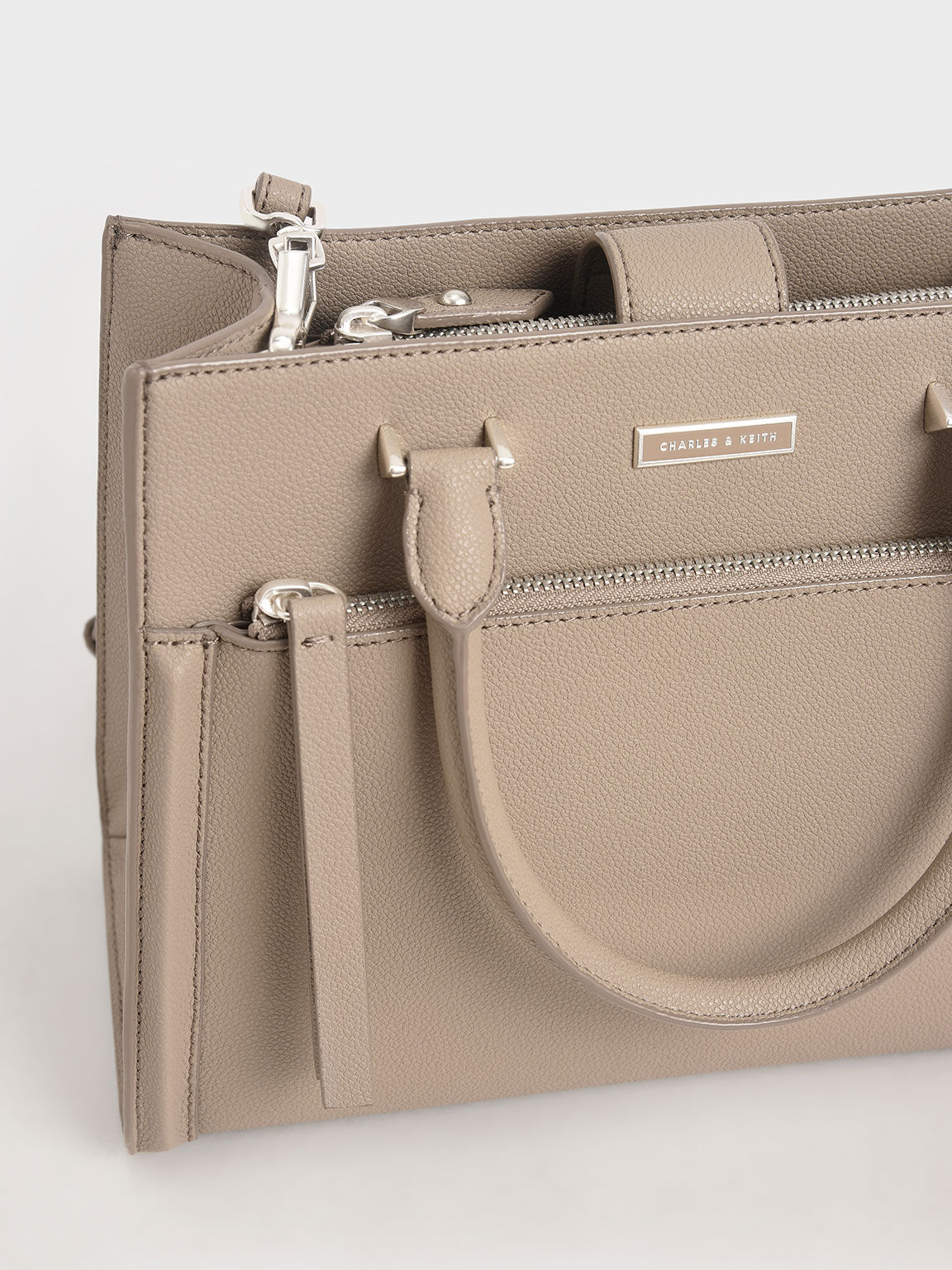 Double Handle Front Zip Tote, Sand, hi-res