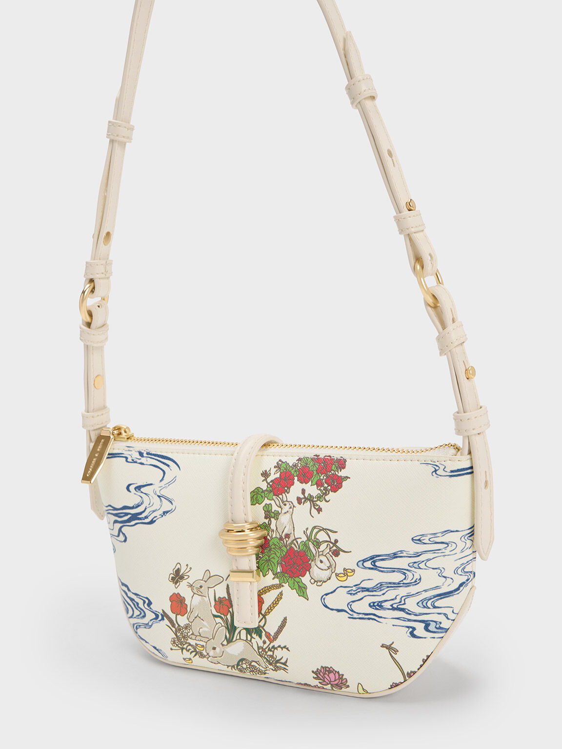 Rabbit Illustrated Belted Bag, Cream, hi-res
