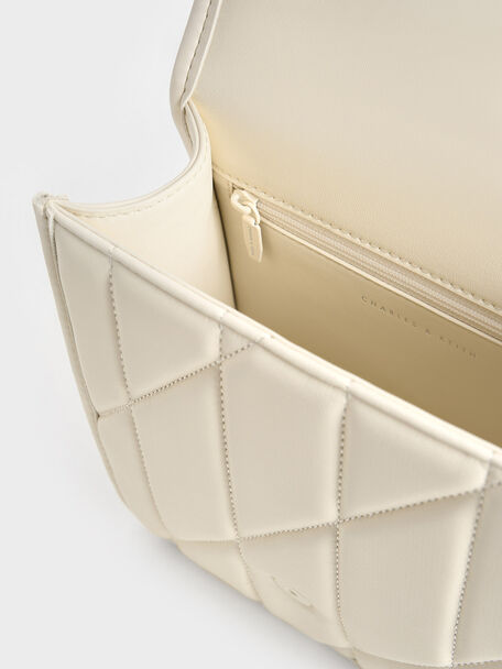 Lin Quilted Belted Backpack, Cream, hi-res