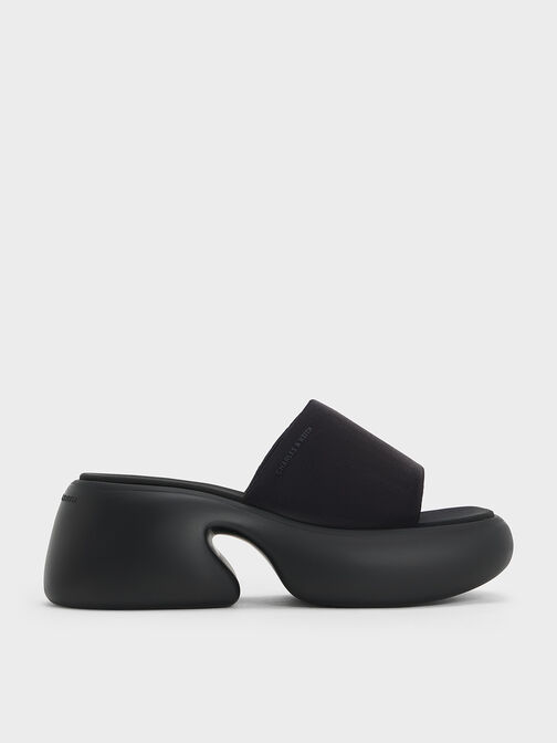 Mules con plataforma Baxie de seda, Negro texturizado, hi-res