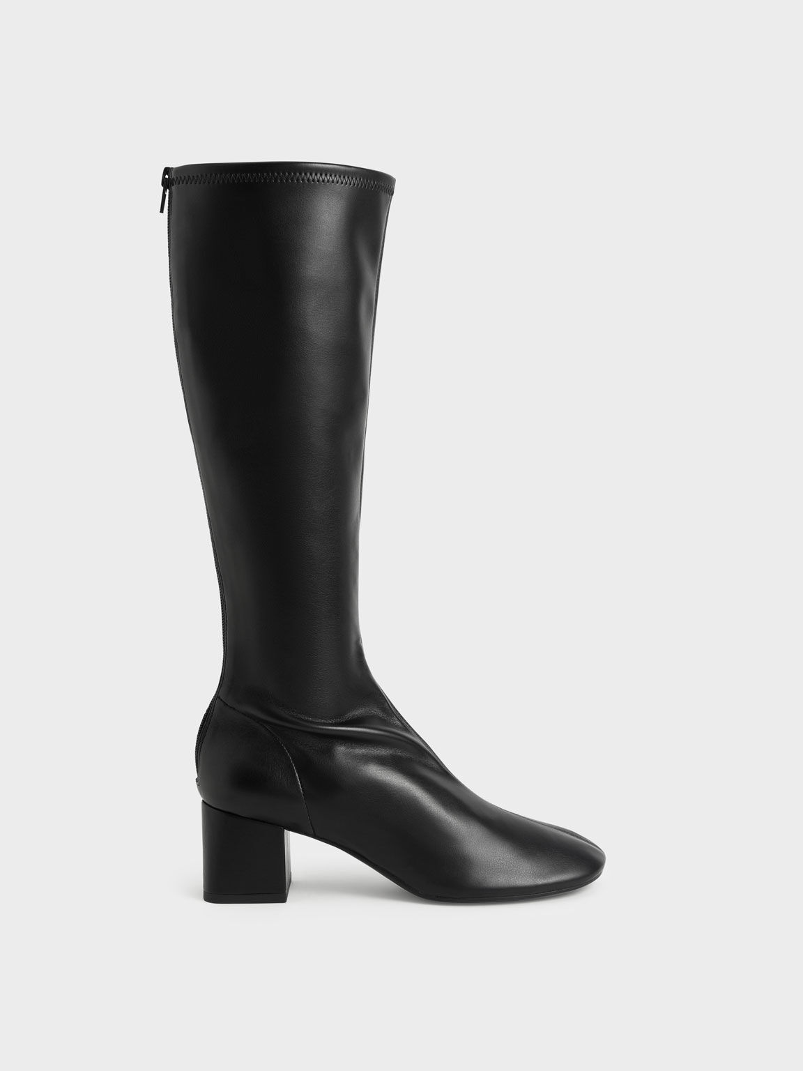 Block Heel Knee Boots, Black, hi-res