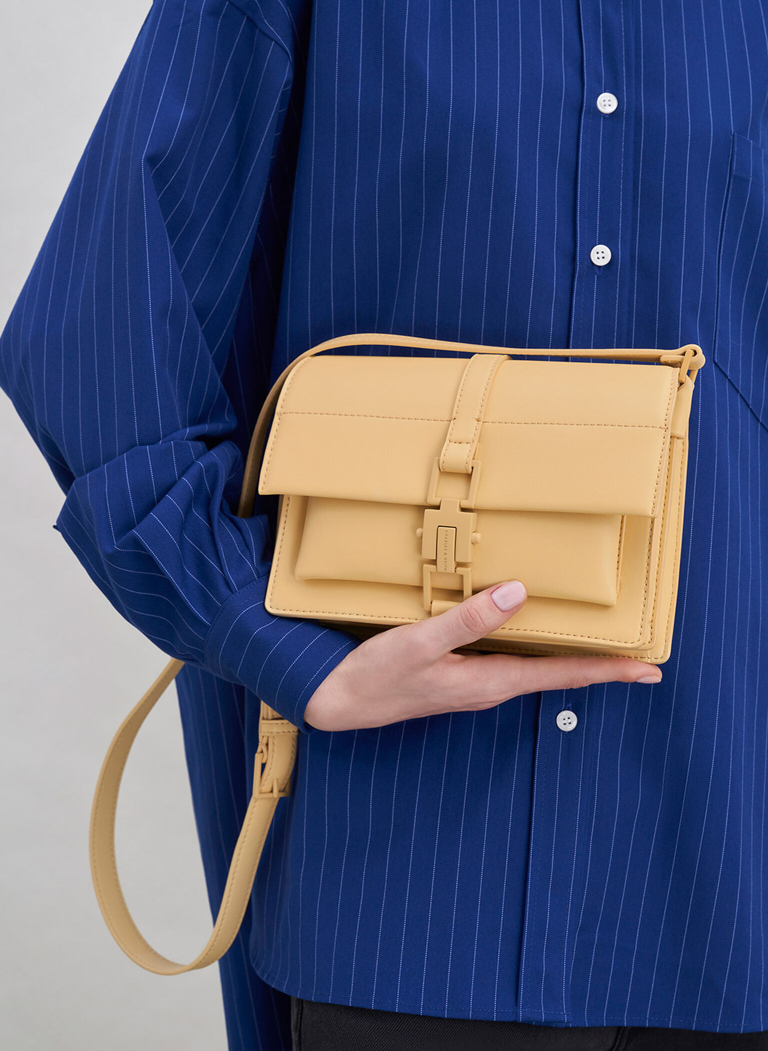 Dua Buckled Crossbody Bag, Beige, hi-res