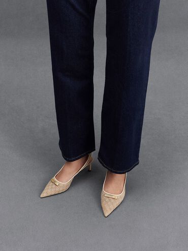 Christie Mesh Pointed-Toe Slingback Pumps, Beige, hi-res