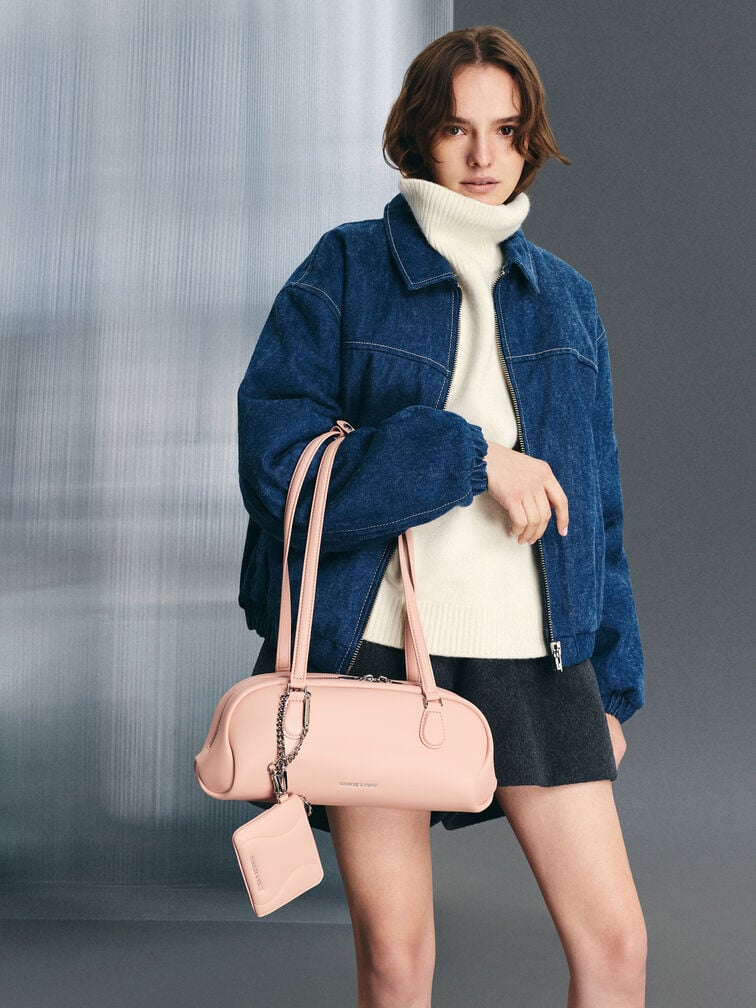 Nelly Wavy-Panel Chain-Strap Wristlet, Light Pink, hi-res