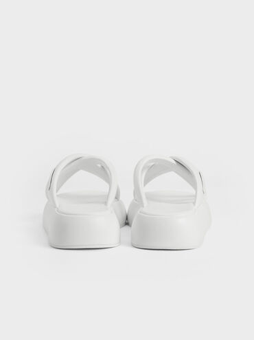 Puffy Crossover-Strap Slide Sandals, White, hi-res