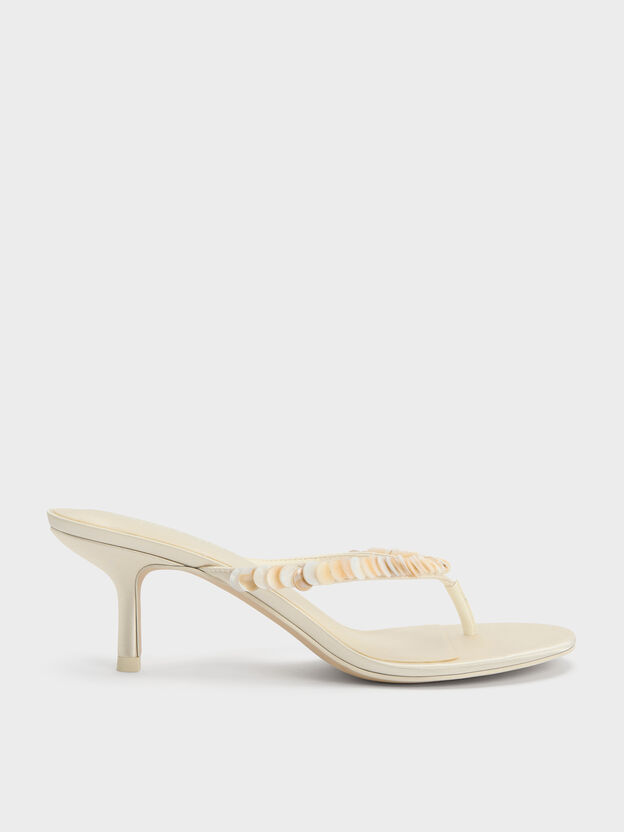 Sandalias de dedo con tac&oacute;n y lentejuelas Briella, Crema, hi-res
