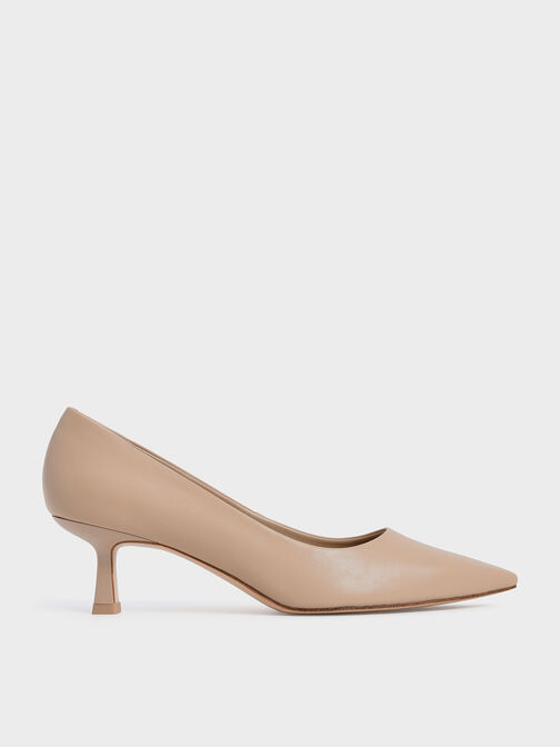 Pumps de tacón bajo con puntera en punta, Nude, hi-res