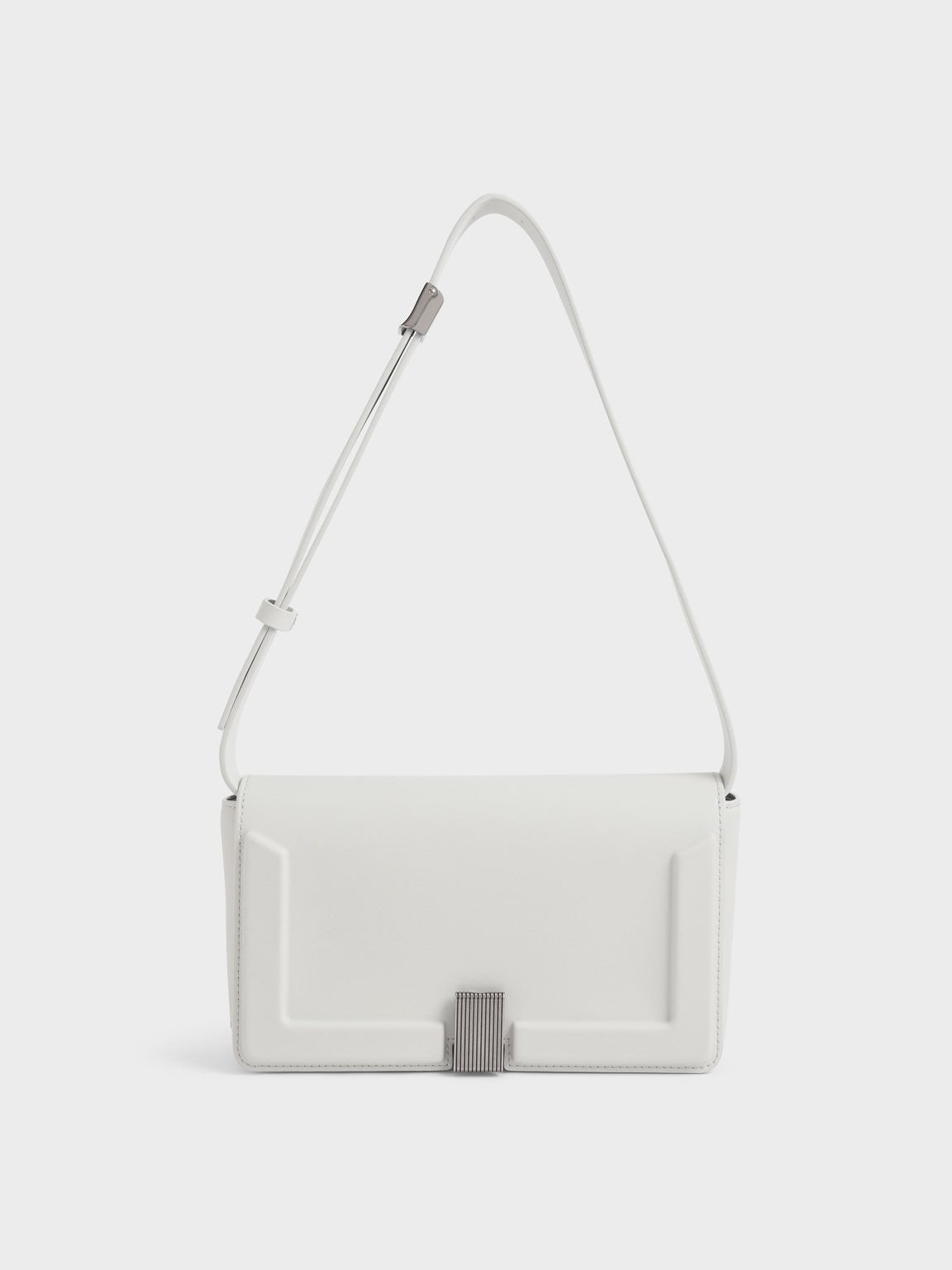 Edna Turn-Lock Shoulder Bag, White, hi-res