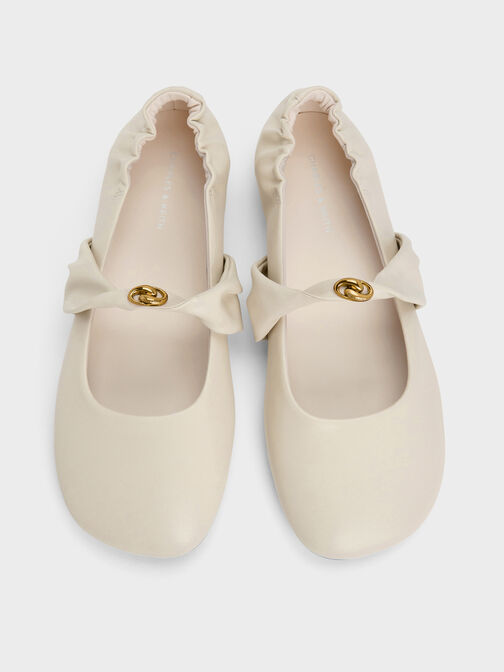 Metallic-Accent Twist-Strap Mary Jane Flats, Chalk, hi-res