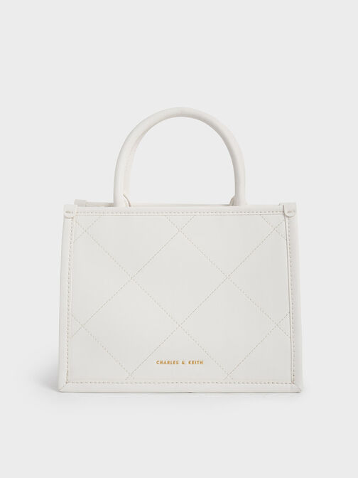 Celia Quilted Double Handle Tote Bag, White, hi-res