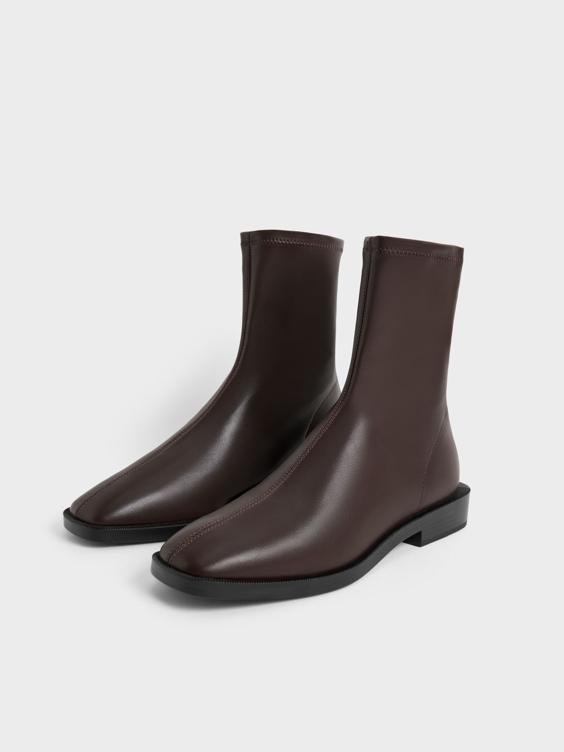 Square Toe Zip-Up Ankle Boots, Dark Brown, hi-res