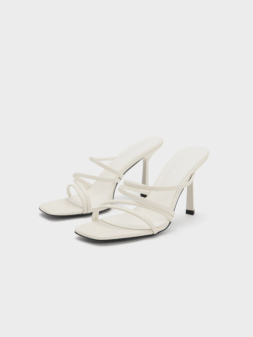 Asymmetric Square-Toe Heeled Mules, Cream, hi-res