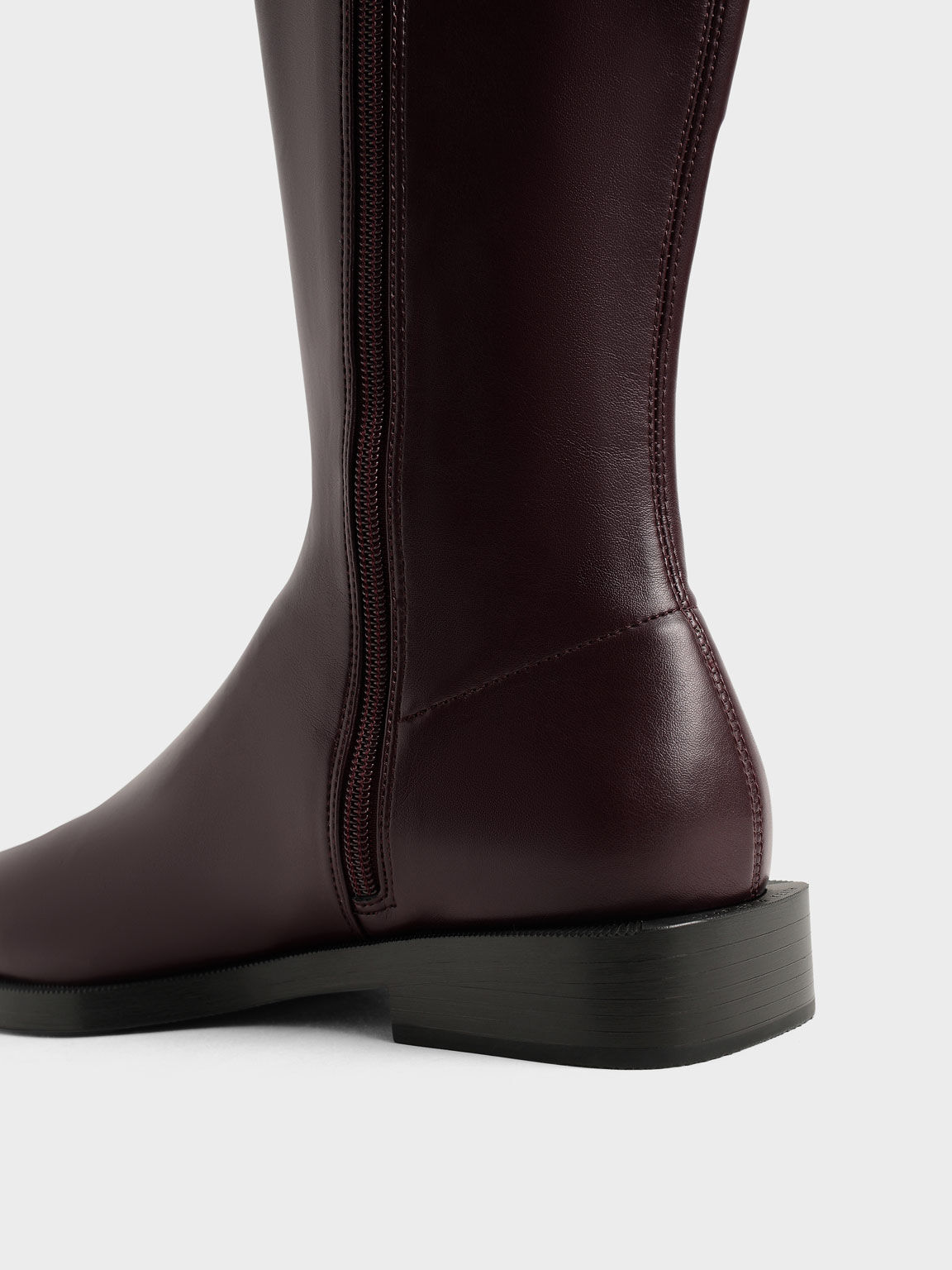 Burgundy Knee High Flat Boots CHARLES KEITH KR
