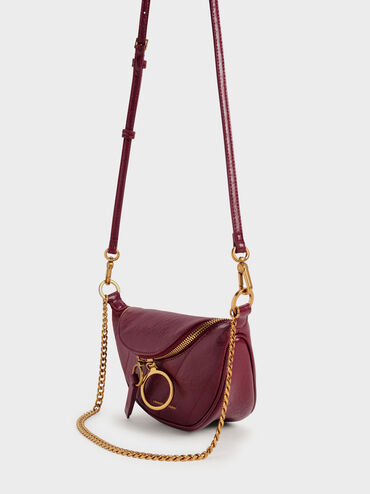 Philomena Wrinkled-Effect Half-Moon Crossbody Bag, Burgundy, hi-res